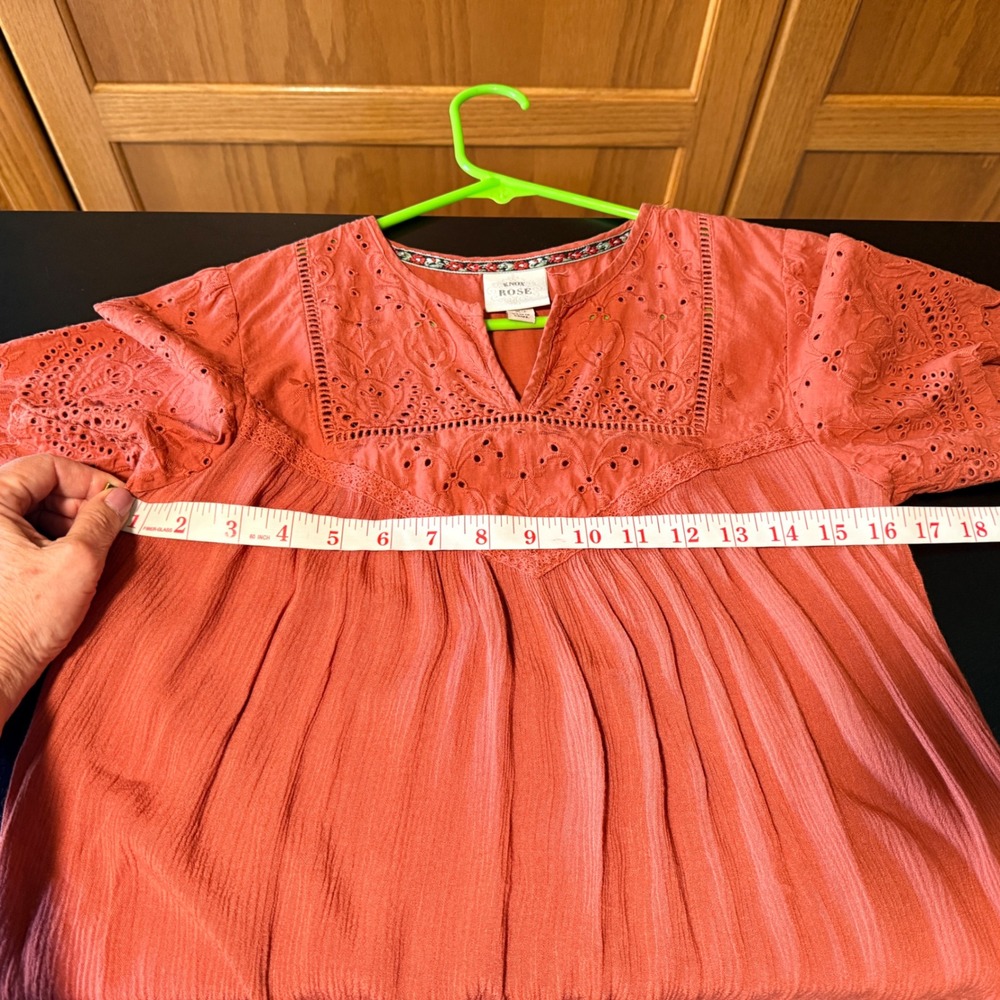Knox Rose Womens XS Rust Orange Eyelet Embroidered Boho Peasant Top Blouse - Picture 5 of 8